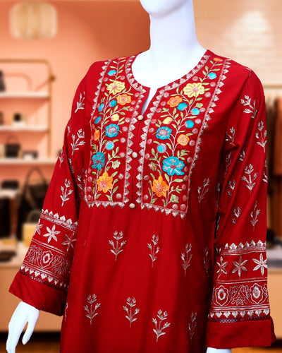 Ruby Red – 2 Piece Luxury Karandi Fabric by Leiffab